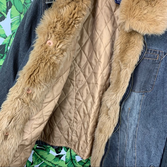 Y2K Faded Glory Coat 2X Denim & Faux Fur Penny Lane 2000s Bratz Style Afghan - Picture 8 of 11